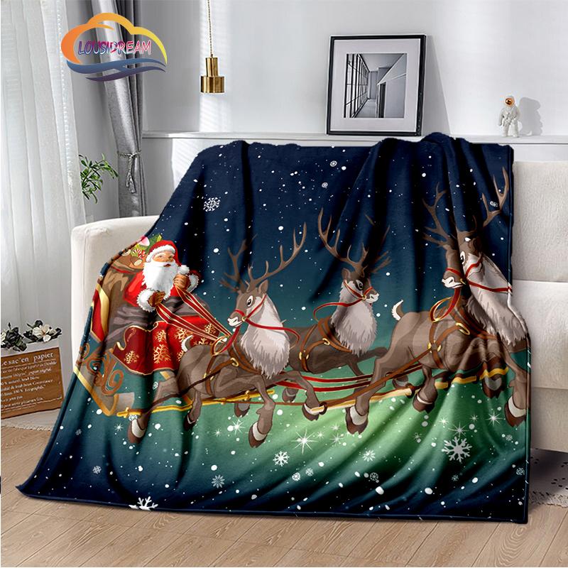 Merry Christmas Series Santa Blanket Flannel Warmth Soft Plush Sofa Bed Throwing