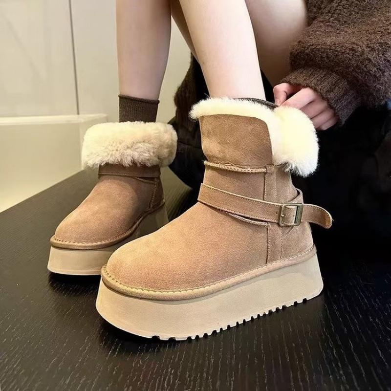 Women's fur one thick bottom heightening winter lightweight padded warm snow boots non-slip wear casual sports two wear cotton boots