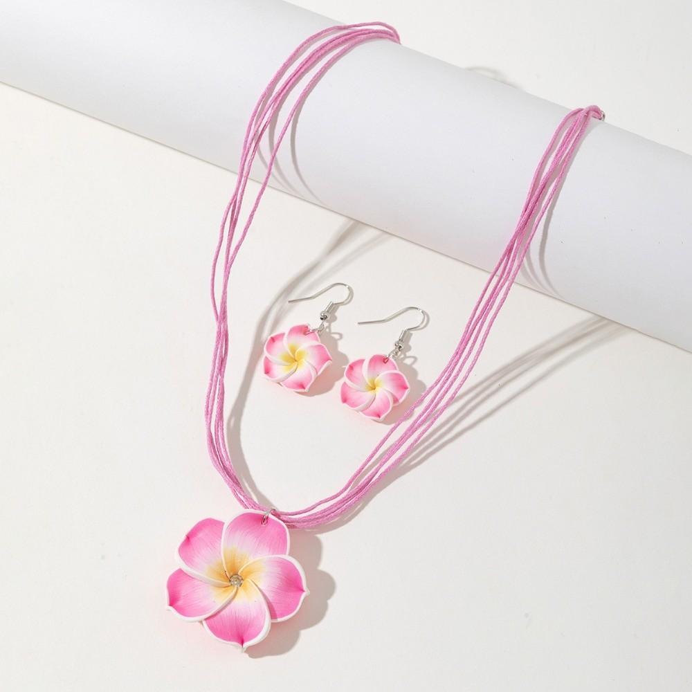 Plumeria Flower Design Flower Necklace Earrings Set Flower Jewelry Summer Daily Wear розовый