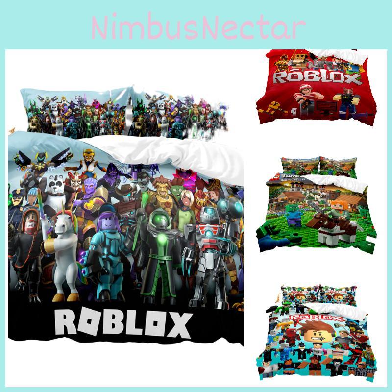 Cartoon Roblox Minecraft Digital Print Bedding Set High-quality Cartoon Style White Color