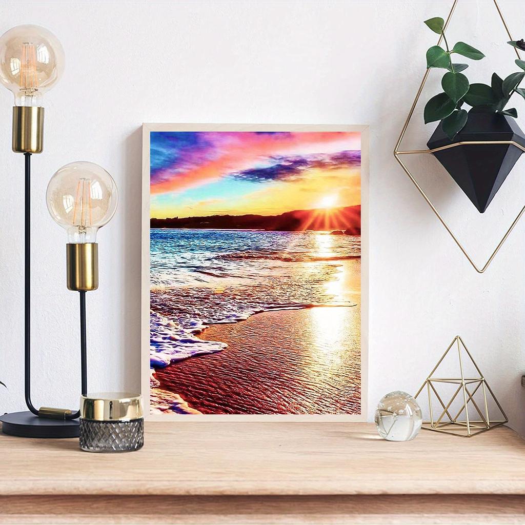 Diamond Painting 40x50 Cm - Kit Completo Spiaggia E Tramonto, Con Diamanti 5D E Attrezzi, Per Decorazione Casa - Foto 6