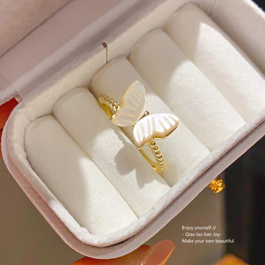 Butterfly Shell Ring With 14k Gold Plating For Elegant Women Accessories