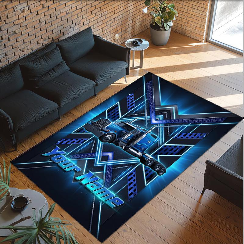 Truck Theme Crystal Velvet Floor Rug Personalized Custom Name Text Warm Carpet Home Decoration
