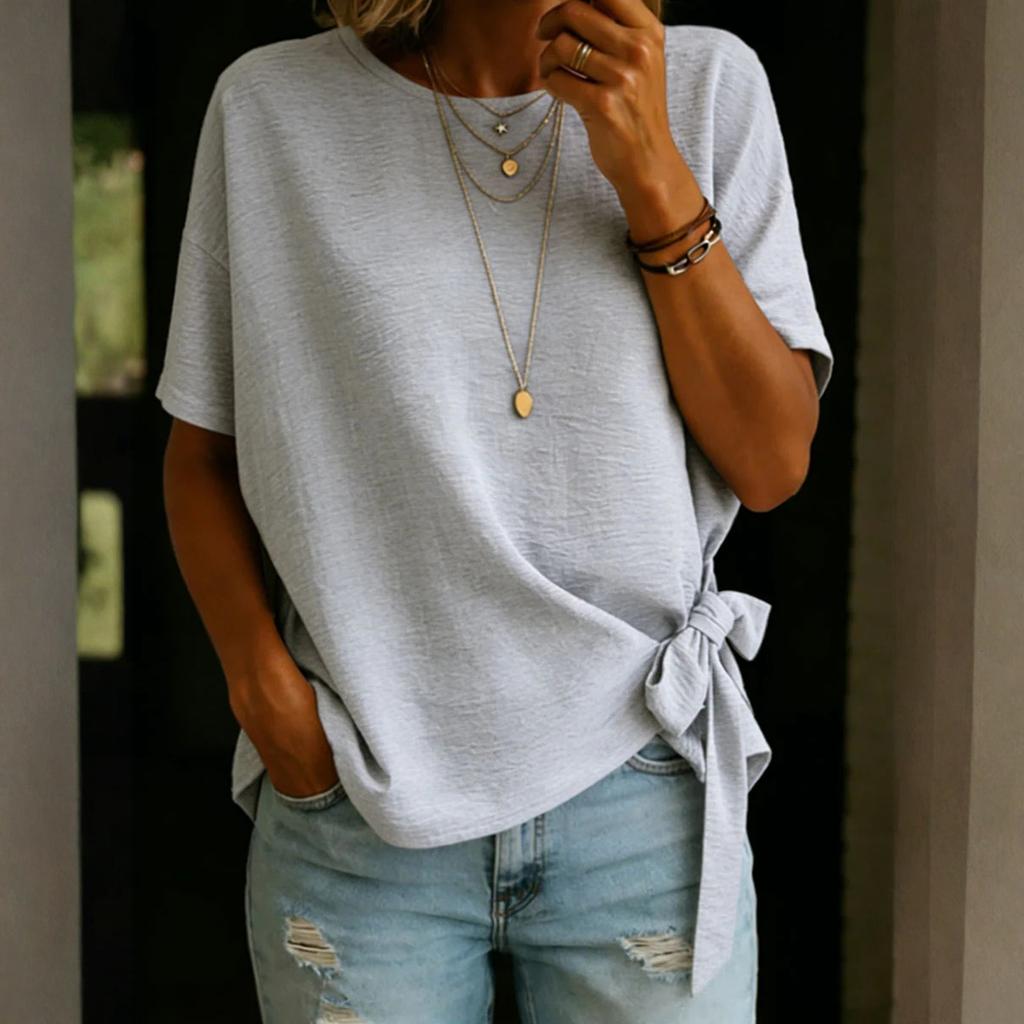 Fashionable Ladies' Summer New Arrival  Color Loose T-Shirt With Ruffled Hem