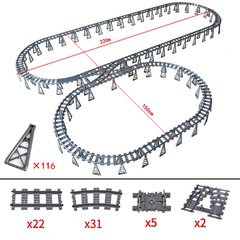 City Trains Flexible Tracks Forked Straight Curved Rails Crossing Switch Building Block Bricks High-Tech Creative Toys for Kids