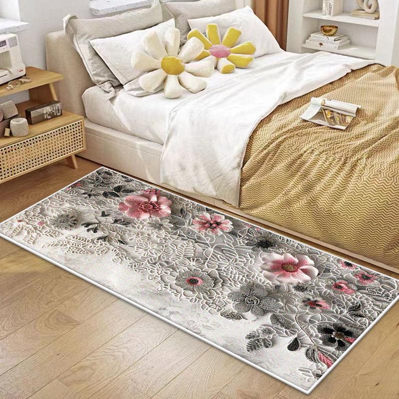 European Style Flower Design Aisle Big Size Rug Bedroom Bedside Non-slip Carpet Easy Clean Soft Entrance Door Mat Customizable