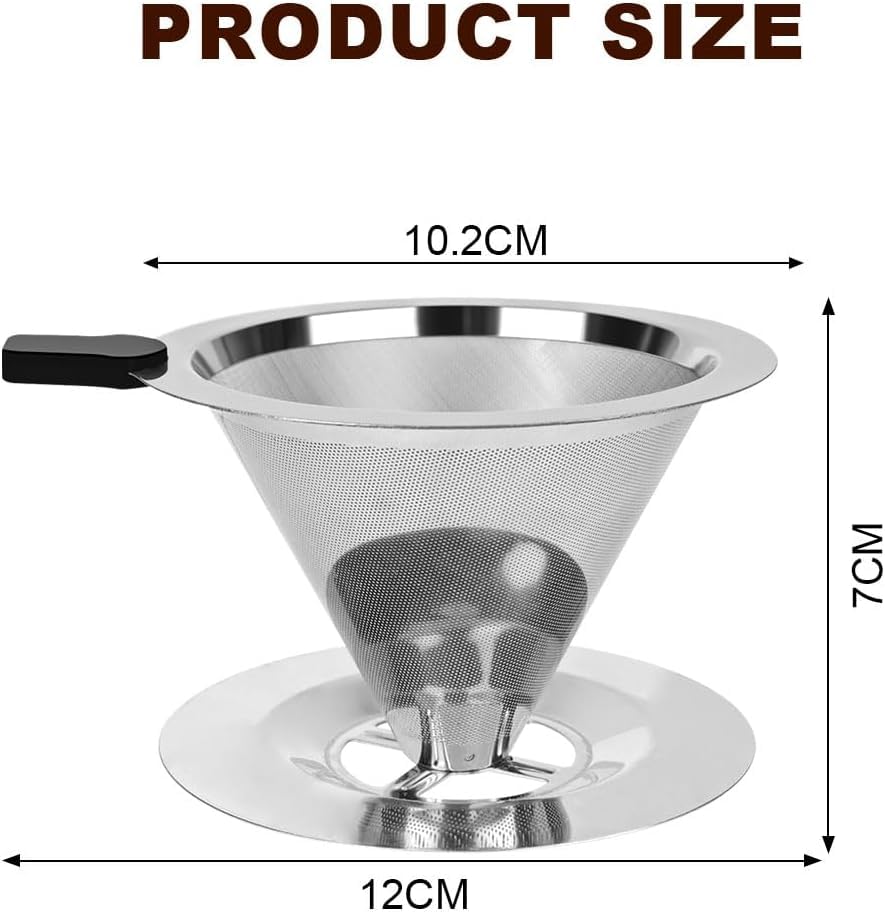 Stainless Steel Coffee Dripper, Coffee Filter, 800-Mesh Double-Layer Filter, One-Piece Cone, Lightweight, Reusable, 1-4 Cups