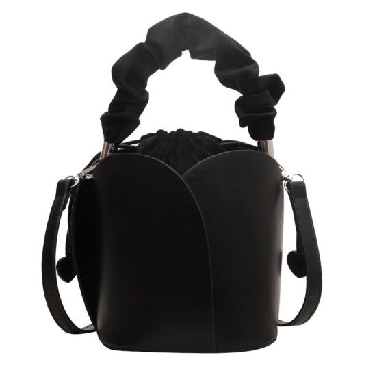 Dámská kabelka Petal Bucket Bag Vintage z umělé kůže se stahovací šňůrkou s nastavitelným popruhem, kabelka přes rameno, crossbody, na nákupy a do práce