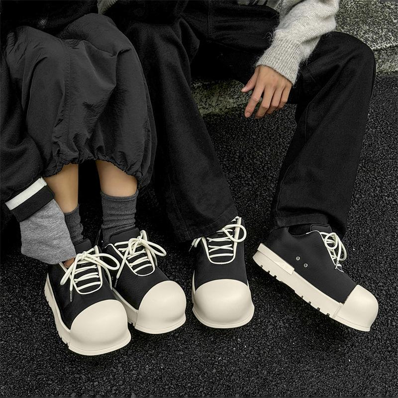 Unisex Round Toe Canvas Ankle Boots Fall Chunky Platform Height Increasing His & Hers Couple Shoes for Casual Streetwear Outdoor