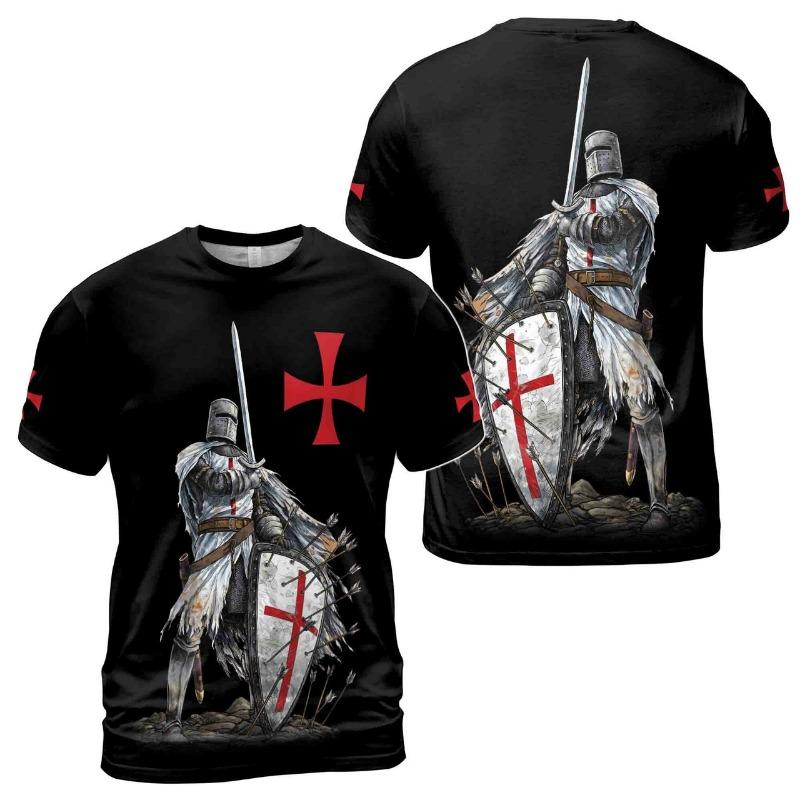 Men's Vintage Medieval Templars Graphic T-shirt Classic Cool Design Short Sleeved Retro Tees Casual O-neck Loose Simple T Shirts