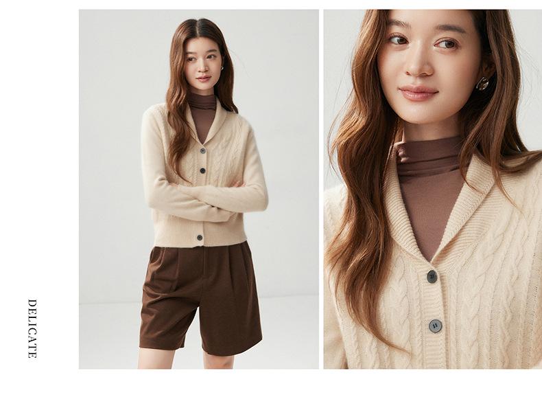 Women's Cashmere Sweater: 2026 Autumn/Winter Shawl Collar Cable Knit Cardigan - Versatile, Flattering, and Warm.