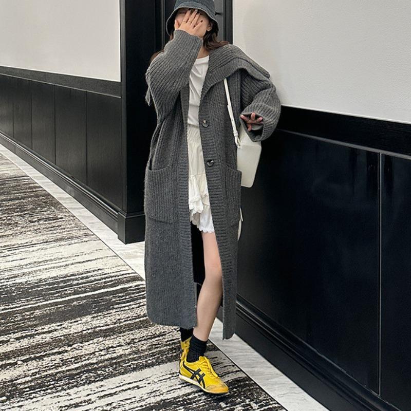 Autumn and Winter New Loose Lazy Wind Outside Wear Knitted Cardigan Women's Fashion Casual Long Sweater Jacket Top