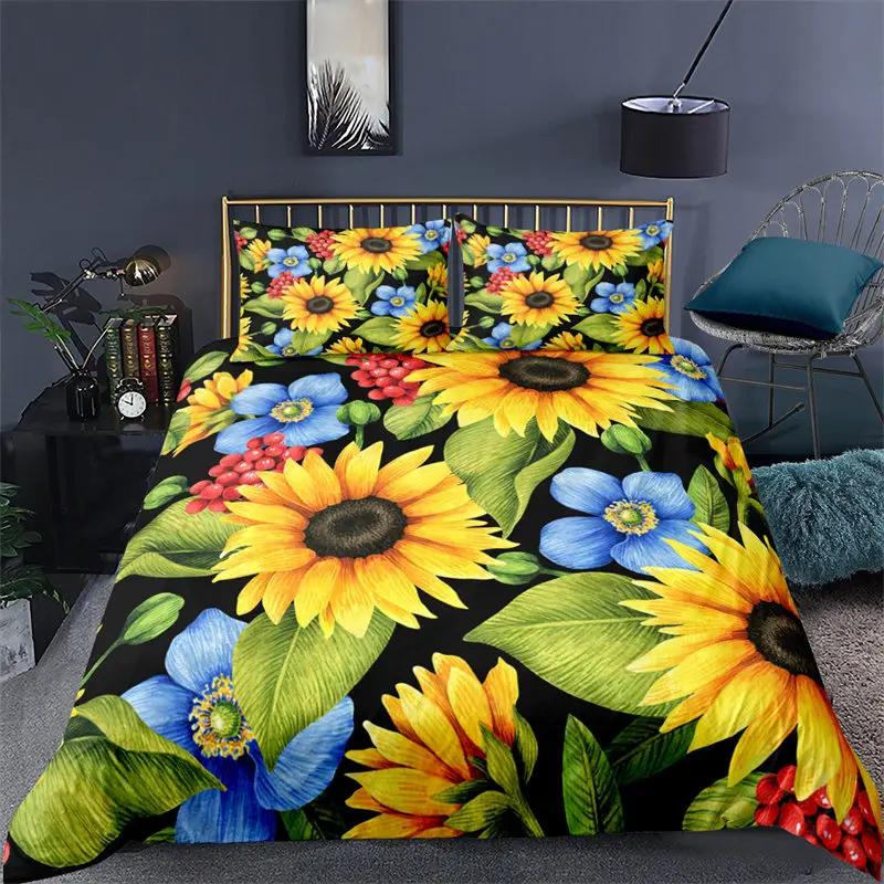 Sonnenblumen Bettwäsche Set Modernes Mikrofaser Gelber Blumendruck Bettbezug Reizvolle Sonnenblumen Sommerinspiriertes Design Steppdecke