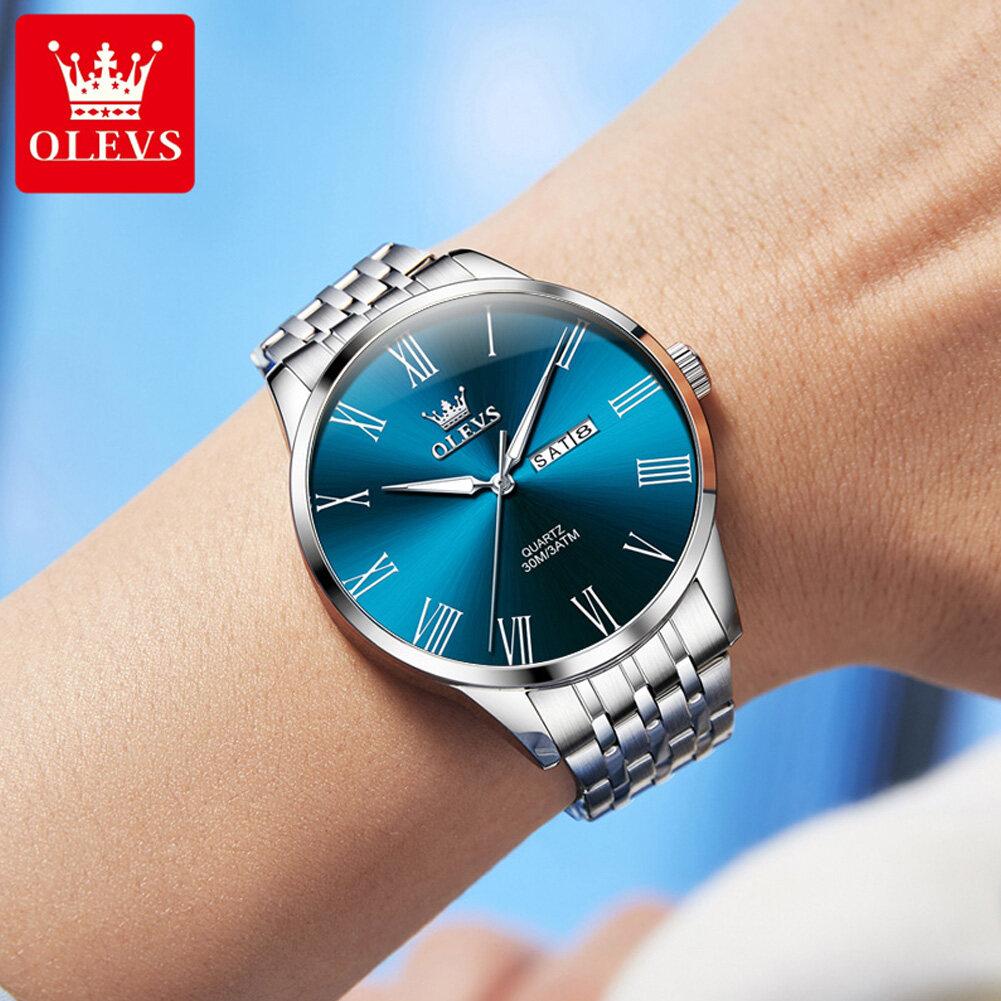 OLEVS Mens Watch Business Quartz Watch Waterproof Luminous Watch For Man Dual Calendar Display Mens Gifts