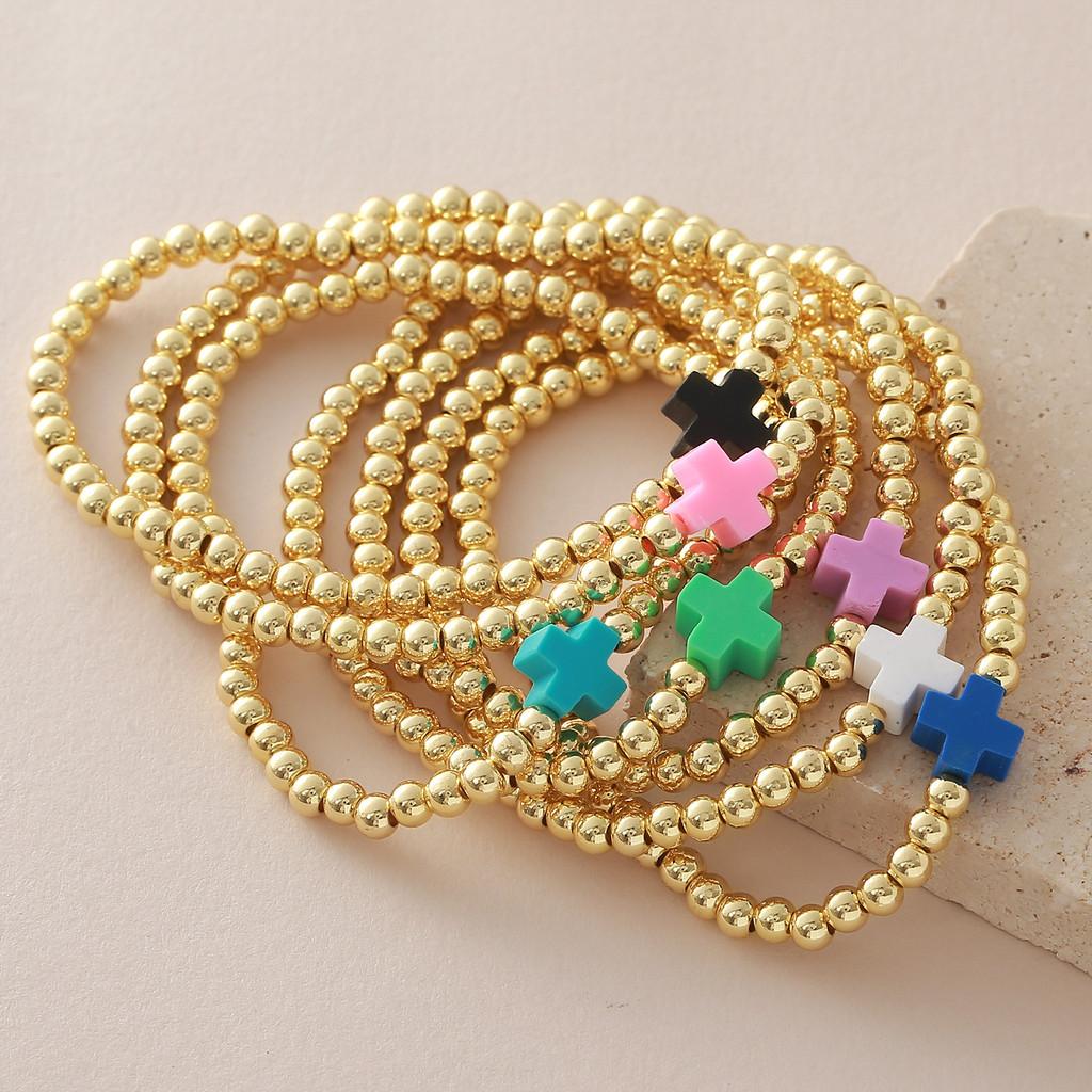 Cross Jewelry Set With Copper Bead Elastic Cord For Daily Wear And Gift Giving