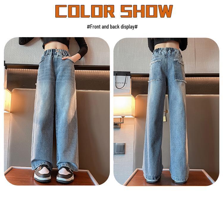 Autumn 2026 Girls' Straight Wide-Leg Jeans for Junior High Students - Stylish & Comfortable Kids' Pants