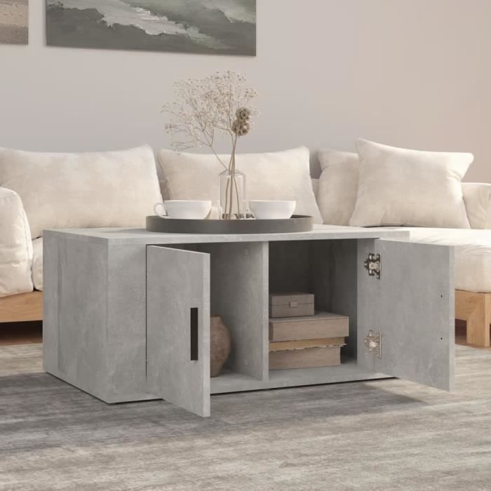 816516 vidaXL Table basse Gris béton 80x50x36 cm Bois d'ingénierie