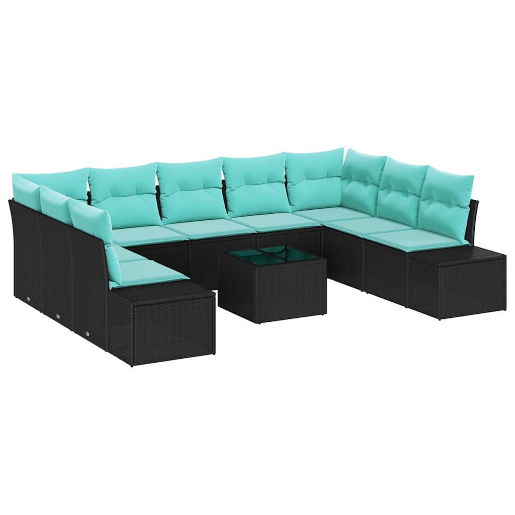 Garden Sofa Set with Cushions 10 pcs Black Poly Rattan