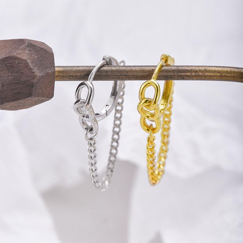 Fashion Jewelry Earrings 925 Sterling Silver Trendy Tassel Earrings Link Chain Shaped Gold Plated Hoop Earrings Women