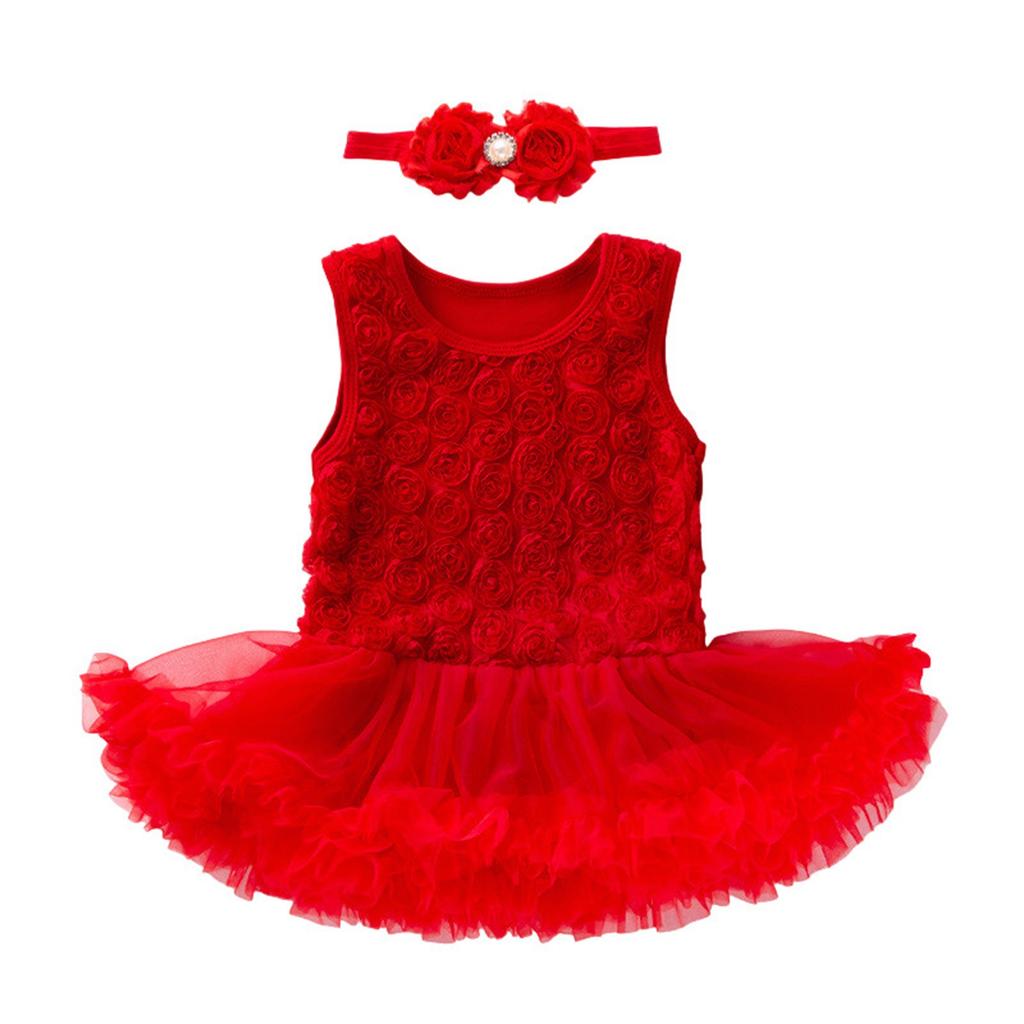 Summer Children Rose Sleeveless Princess Girl Solid Color Cute Princess Dress