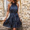 Summer European and American Women's Clothing Sleeveless Neck Off-the-shoulder Short Skirt Polka Dot Lace-up Dress