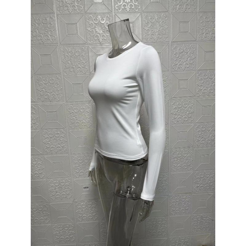 Spring Autumn Women's Solid Color Round Neck Slim Fit Base Shirt Long Sleeved T-Shirts Women’s