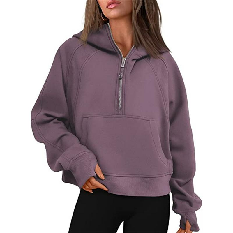 Autumn and Winter Yoga Clothes Women's Sports Half-chain Hoodie Sweater Loose Short Plus Velvet
