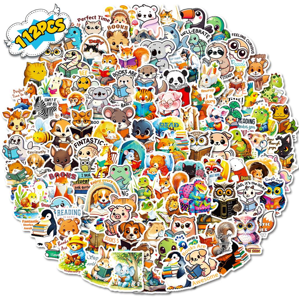 112 Cartoon Animal Reading Book Reading Text-On-Video Creative Stickers