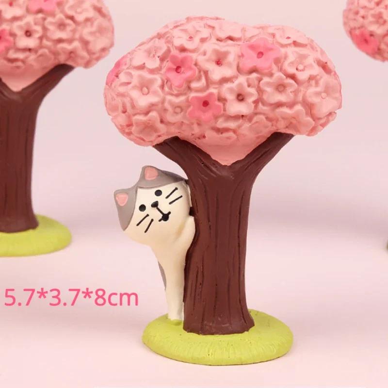 Lovely Sakura Blossom Resin Miniature Spring Day Scene Decoration Crafts Kawaii Cat with Schoolbag Pink Cherry Bookshelf Decro