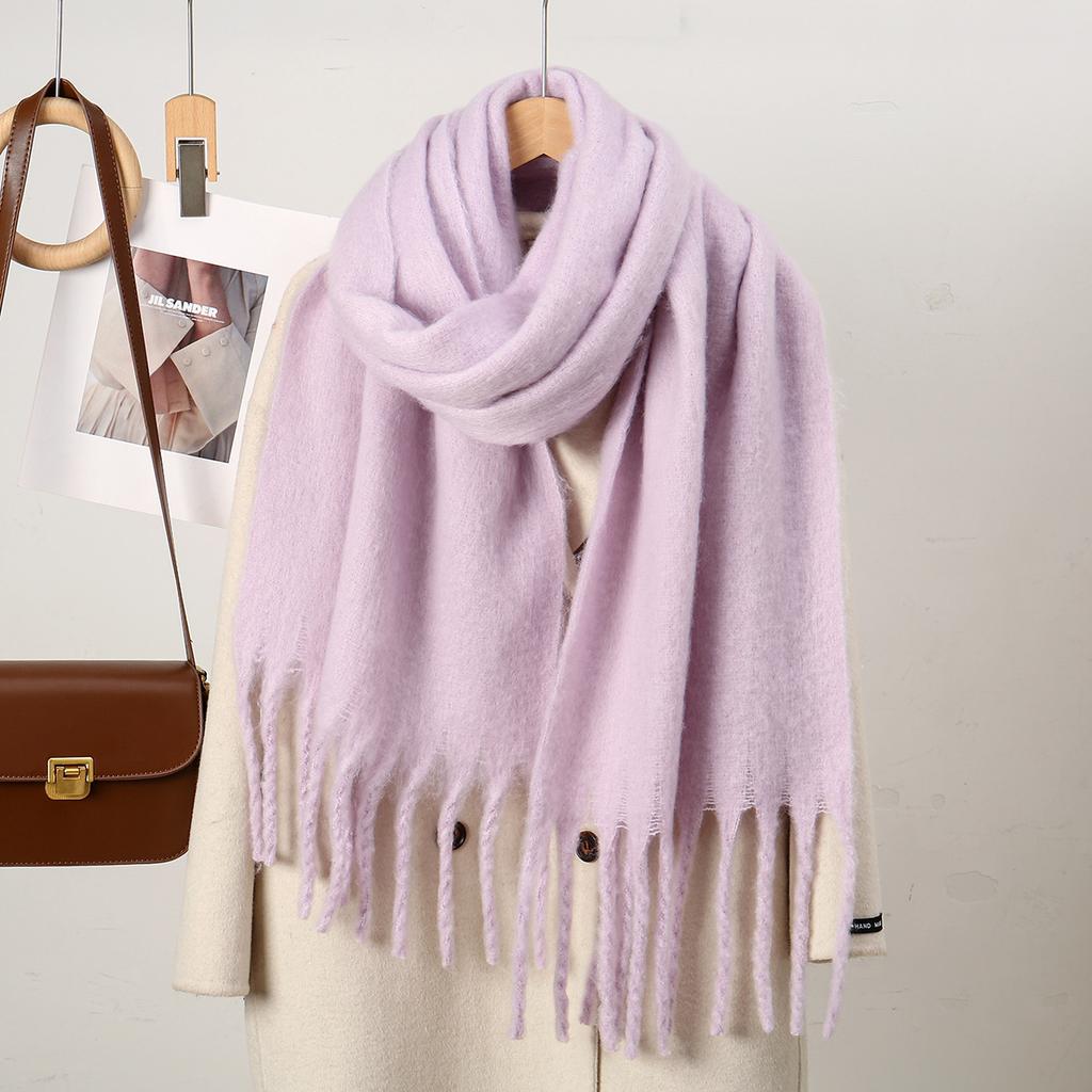 Mohair Women Men Scarf Winter New Girls Female Solid Color Warm Long Scarves Soft Coarse Braid Tassel Shawl Simple Wrap Shawls