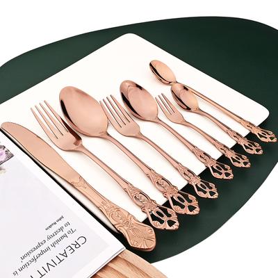 Retro Rose Dinnerware Set Vintage Western Kitchen Flatware Stainless Steel Cutlery Cake Fork Coffee Spoon Tableware Set