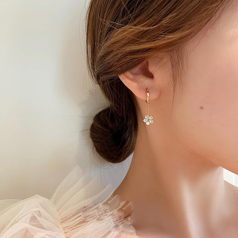 K.L.Y Earrings Ladies Popularity Cherry Blossoms 18k Gold RGP Zirconia Hoop Compatible with Metal Allergies Sway 18K Gold Popular Earrings Cute