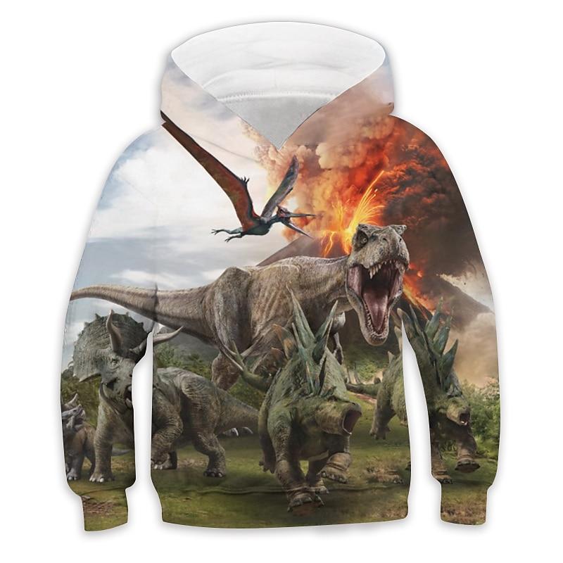 Jungen Tier Dinosaurier Hoodie Langarm Herbst Winter Mode Coole Kinder Outdoor Täglich Normale Passform