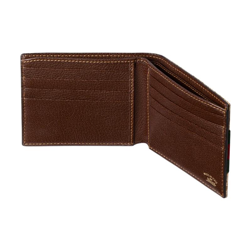 Gucci Bi-fold design with Web function GG canvas wallet Unisex couple model Sand color with brown