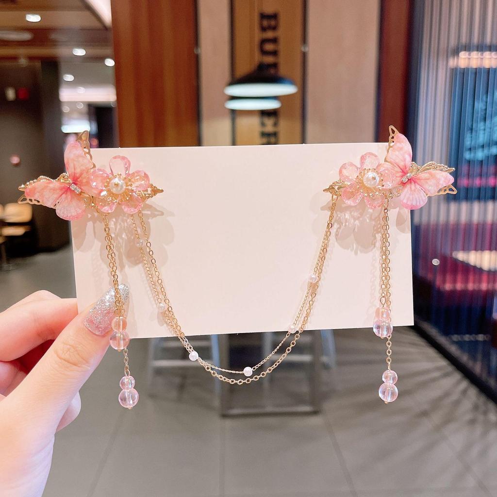 Chinese Style Hanfu Hairpin Set for Girls - Includes Hair Clips, Swaying Tassels, and Butterfly Accessories