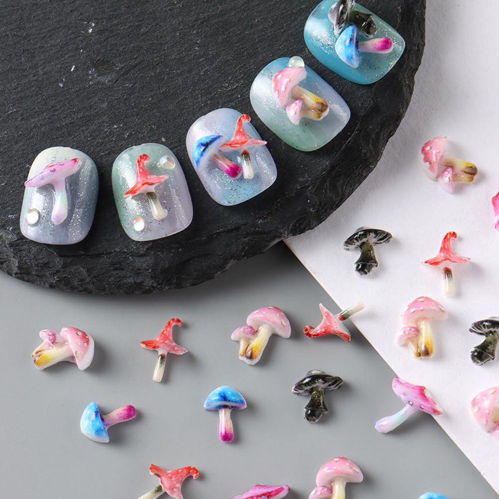 3D Cartoon Mushroom Nail Charms Set Cute Resin Nail Decor For Women Ideal For Diy Nail Art Party Everyday Manicure Decoration