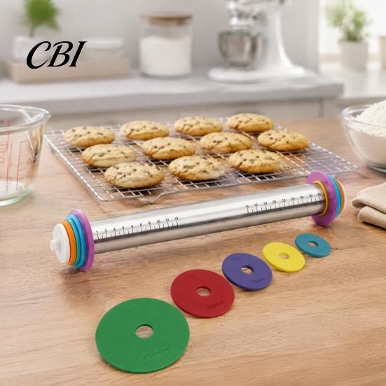 Fondant Rolling Tool Pin Spacer with Scale Markings, Adjustable Removable Thickness Rings, Professional Baking Spacers Control Plastic for Cookies Pie