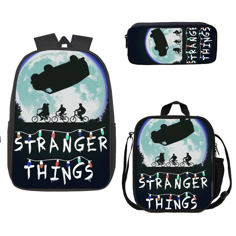 Stranger Things Schoolbag, Pencil Bag, Meal Bag To Map Z Three-Piece Large-Capacity Backpack Colorful
