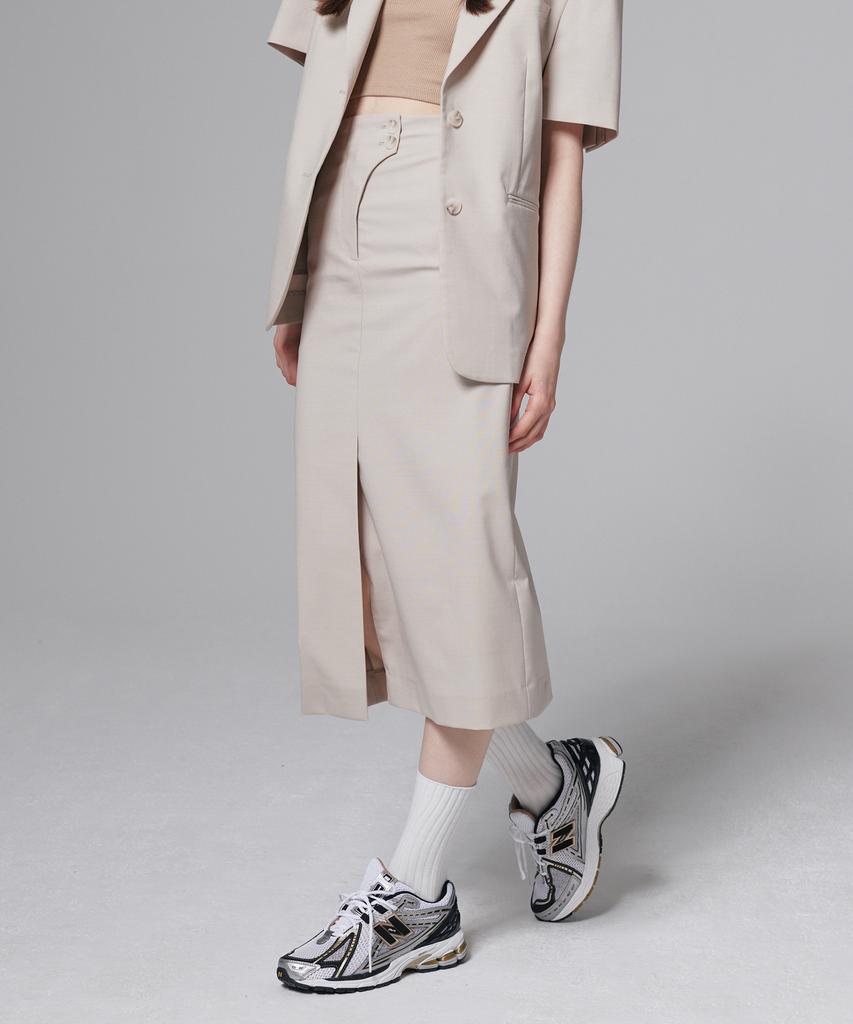 Aussel Summer Wool Midi Skirt Beige