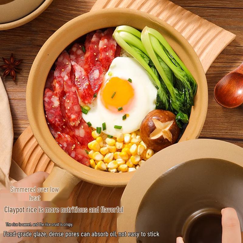 Unglazed, High-temperature, Single-handle Clay Pot for Claypot Rice; Dry-heat Resistant, Perfect for Home or Commercial Use.