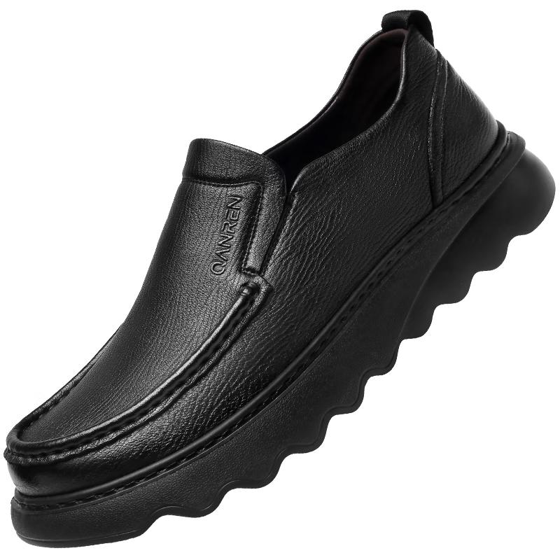 Qiangren Men s Soft Leather Slip-On Walking Shoes 40