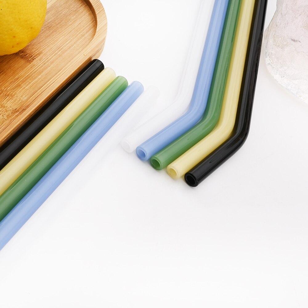 Healthy Eco Friendly Drinking Bent Glass Straws 200mmx8mm Reusable Glass Straws Set Multicolor for Cocktail Smoothie Milkshake