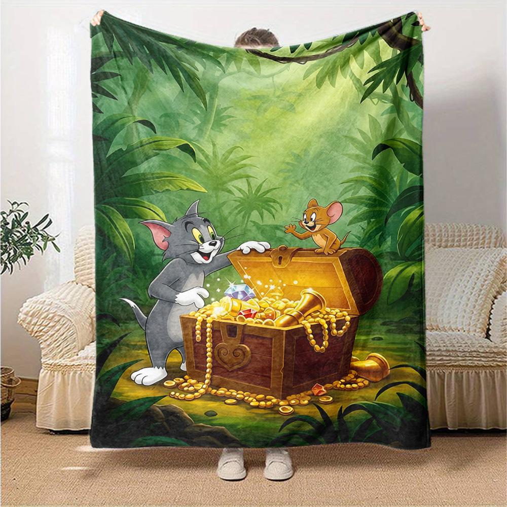 1pc Tom Jerry Flannel Blanket Soft Warm Throw for Home, Office, Travel, All-Season Cozy Bedding GiftL1204