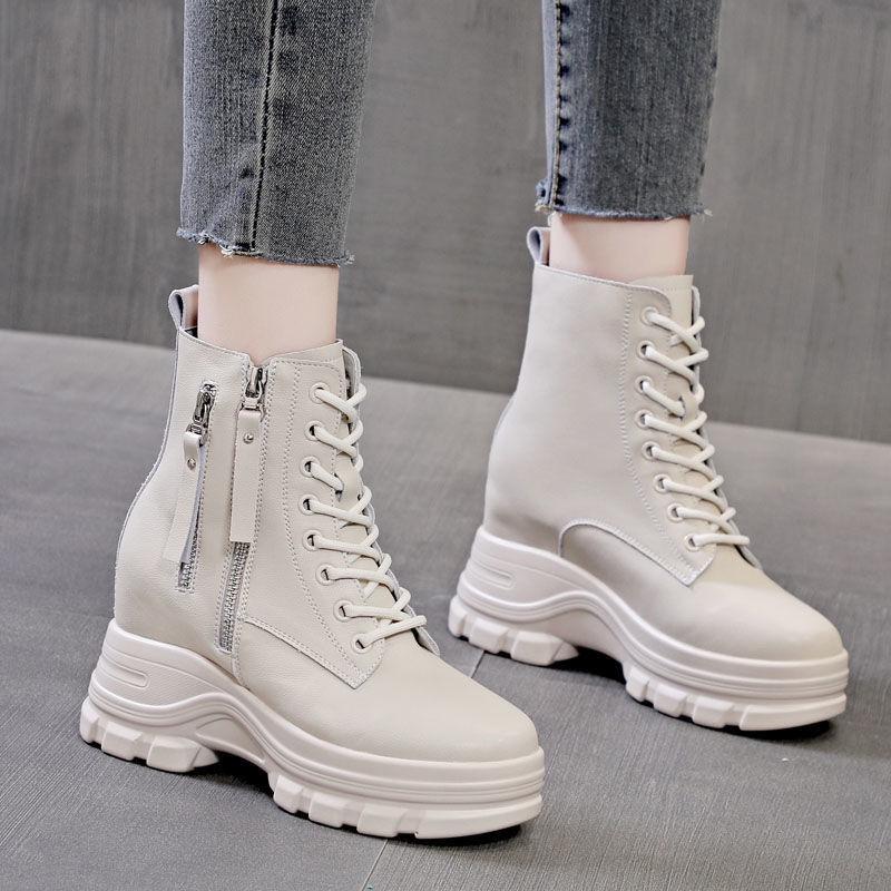 2025 Autumn Women's Genuine Leather Hidden Heel Martin Ankle Boots - Versatile Style with Thick Sole for Petite Sizes.