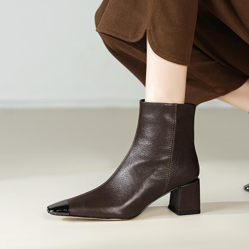 Fashion 2025 NEW Autumn/Winter Women Boots Genuine Leather Women Shoes Square Toe high Heel Casual Short Boots Modern Boots