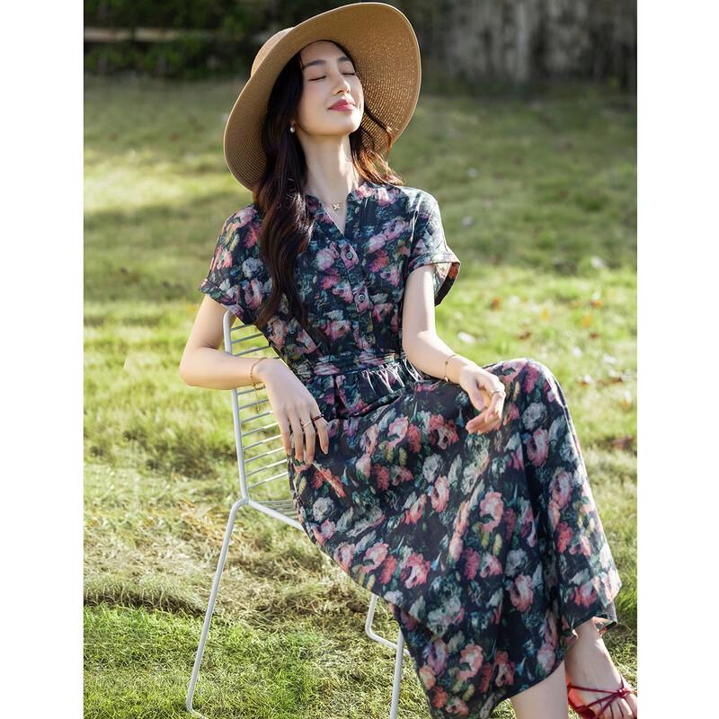 Demana Oxygen Pure Cotton V-Neck Printed A-Line Summer Dress