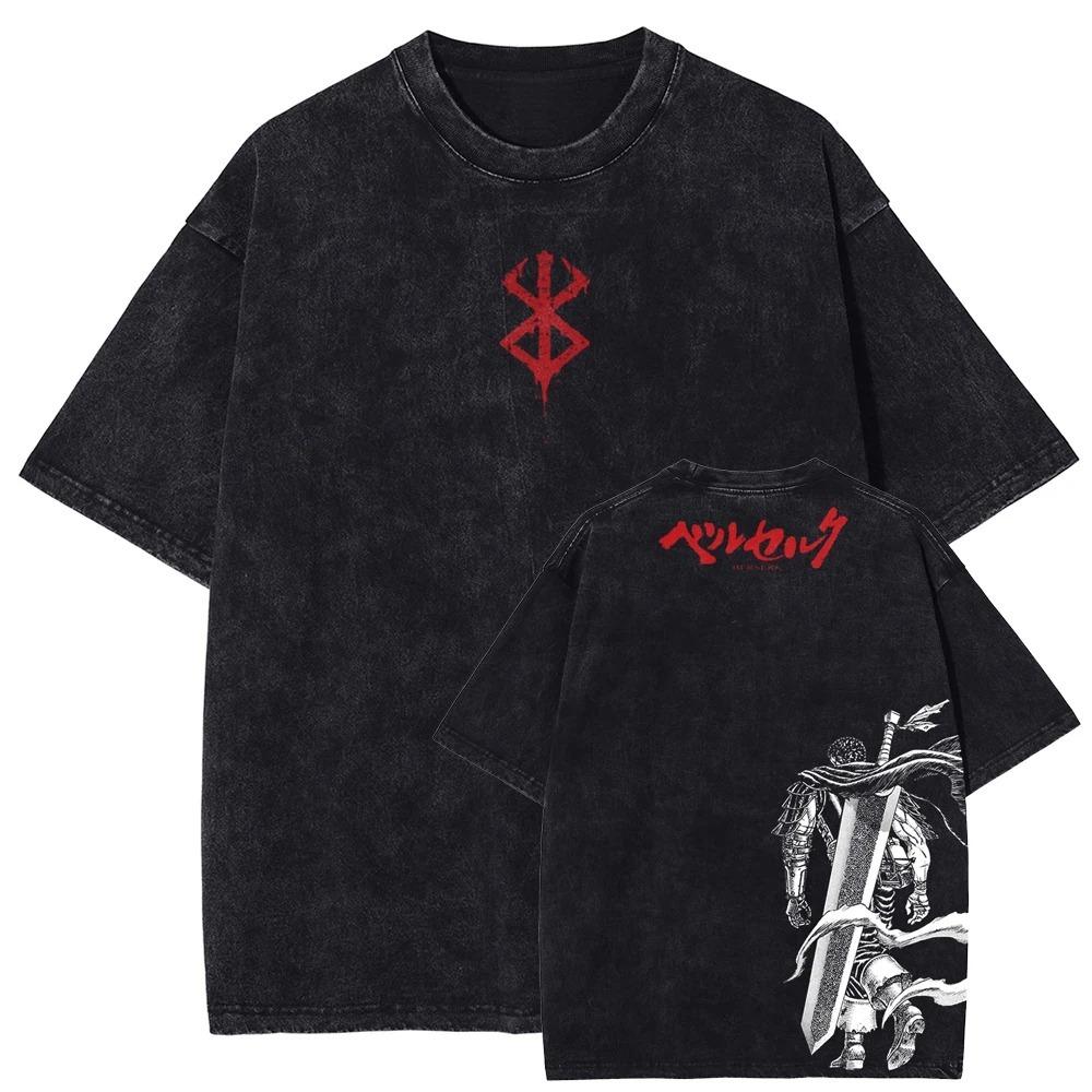 Berserk Brand of Sacrifice & Apostles Group Vintage Washed Double-Sided Anime T-Shirt, Unisex Dark Fantasy Manga Fan Streetwear Tee, 100% Cotton