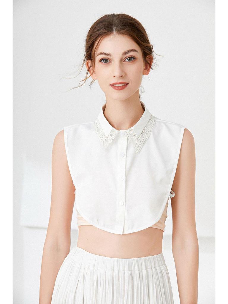 Women's Lace Decorative Hollow Out Detachable Collar Base Shirt for Autumn and Winter