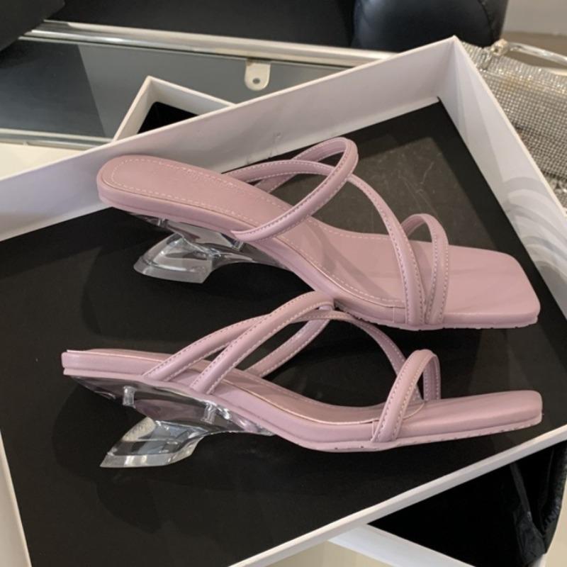 

Women s Fashion Special Heel Slippers Summer New Square Toe Open Toe Narrow Strap Slip-on Non-Slip Flip-Flops 39 фіолетовий