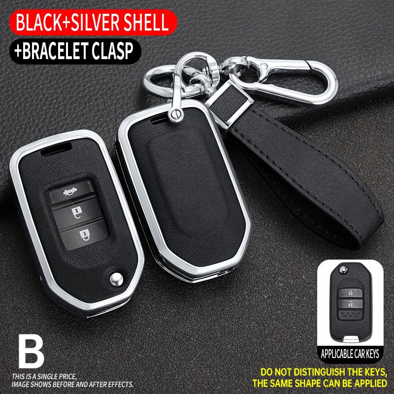 Interior Mouldings Zinc Alloy Leather Car Key Case Cover for Honda Civic 8th gen Folding Protected Key Replace Shell Keychain Au